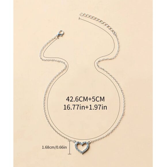 Silver Rhinestone Heart Charm Necklace Adjustable Crystal Fashion Jewelry New - Picture 3 of 3